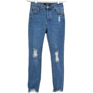 Monkey Ride  Women's Distressed Mid Rise Skinny Stretch Jeans Size 7  W26"xL27"